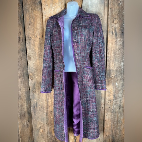 Philosophy di Alberta Ferretti Purple Tweed Coat - Size 4 - Picture 2 of 15